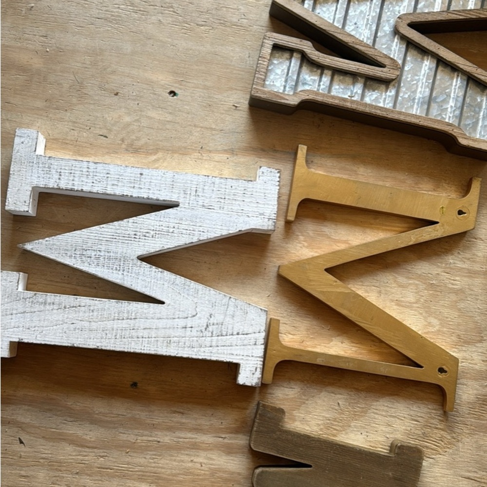 Rustic Wooden Letter Wall Decor - White and Gold